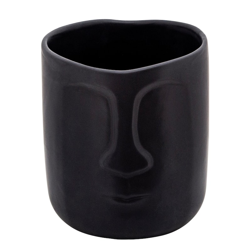 6" Ceramic Planter Vase, Face Design Vase in Black Planter Pot for Succulents and Plants, Indoor or Outdoor Ceramic