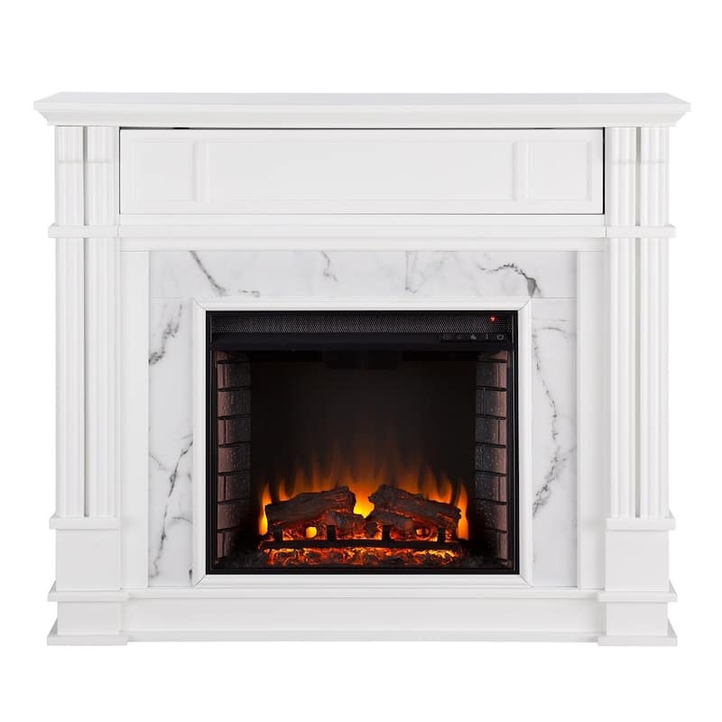 SEI Furniture Occom Electric Fireplace with Faux Marble Mantel with Media Storage