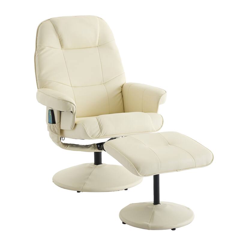 Massage Recliner Chair, 360° Swivel PU Leather Reclining Chair with Wrapped Base, Seat Heating and 140° Adjustable Backrest