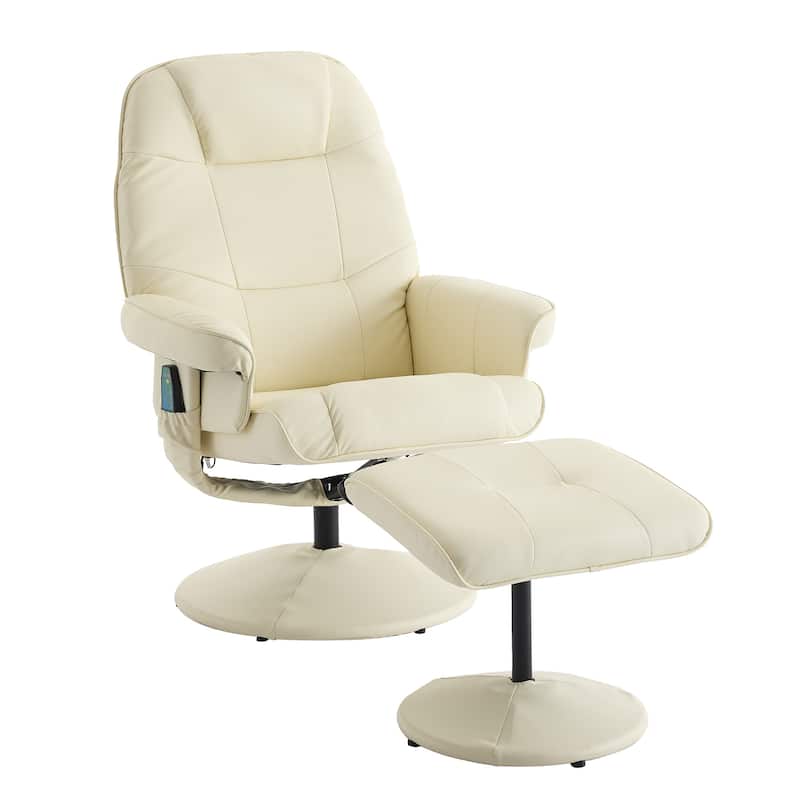 Recliner Chair with Ottoman, Swivel Chair with Vibration Massage, PU Lounge Chaise Chair with Adjustable Backrest