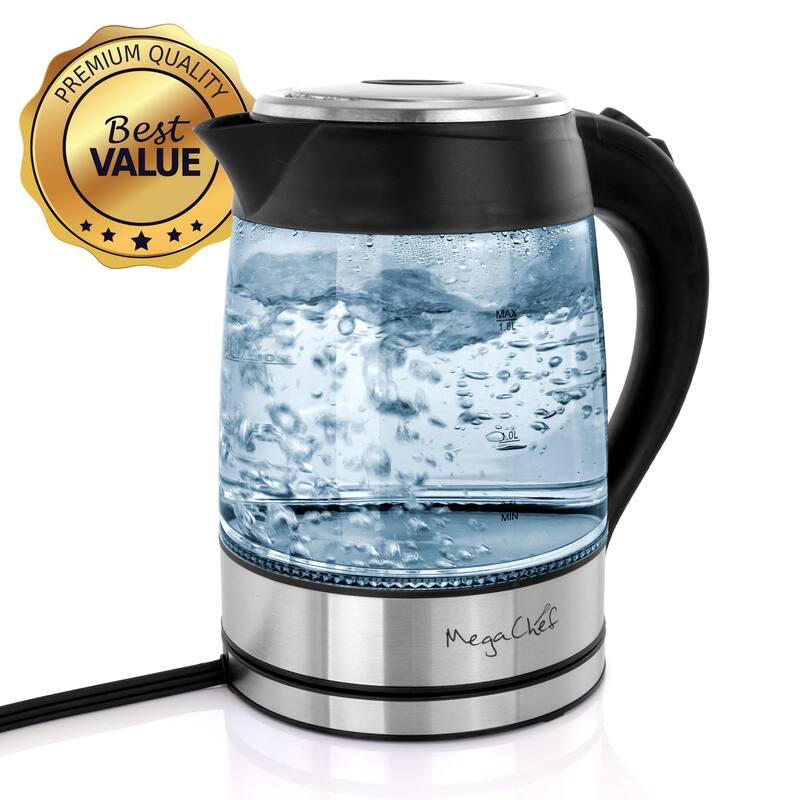 1.8L Rapid Boil Cordless Serving Electric Glass Tea Kettle in Silver