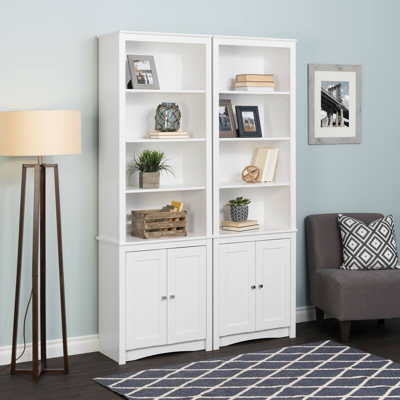 Tall Bookcase with 2 Shaker Doors, White