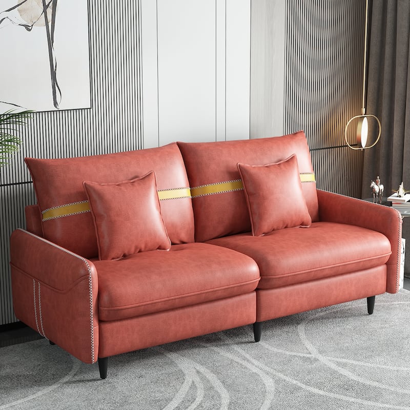 3-Seat Sofa Couch, Mid-Century Tufted Love Seat With 2 Pillows for Living Room