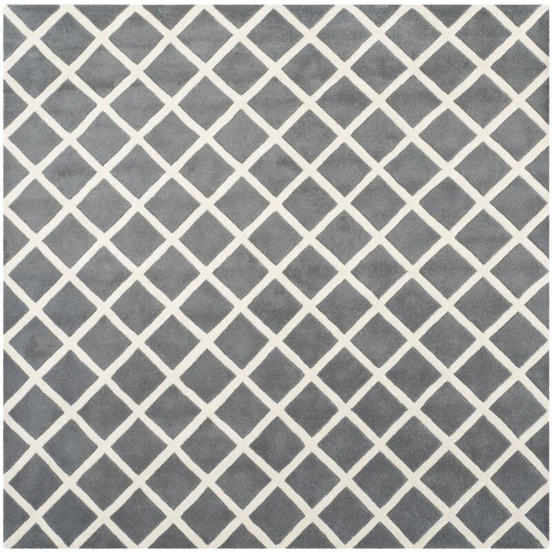 SAFAVIEH Handmade Chatham Retha Modern Moroccan Wool Rug - 7' Square - Dark Grey/Ivory - Square