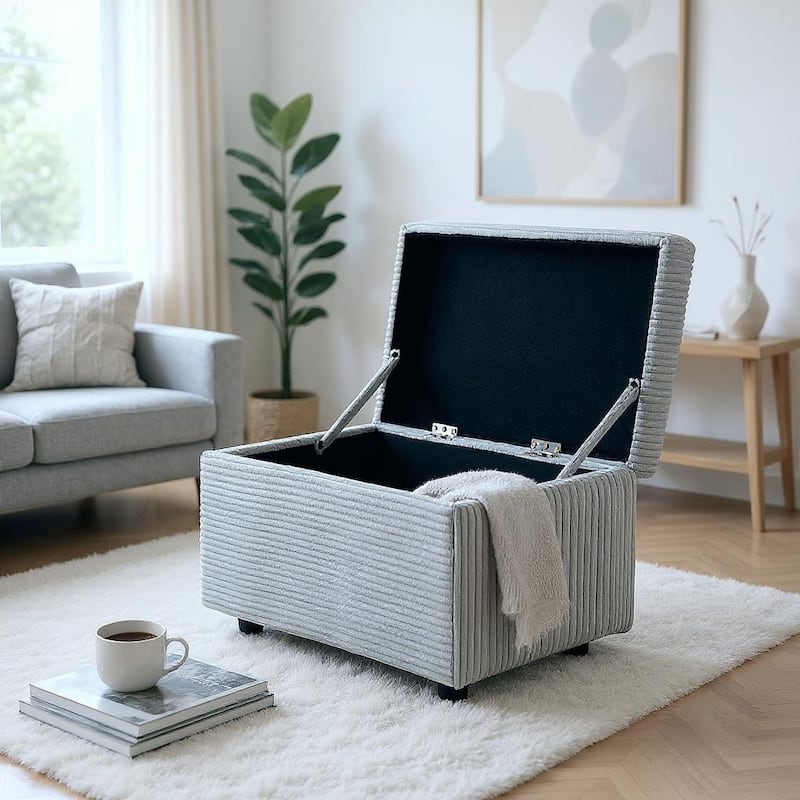 Fabric Storage Ottoman with Hidden Compartment