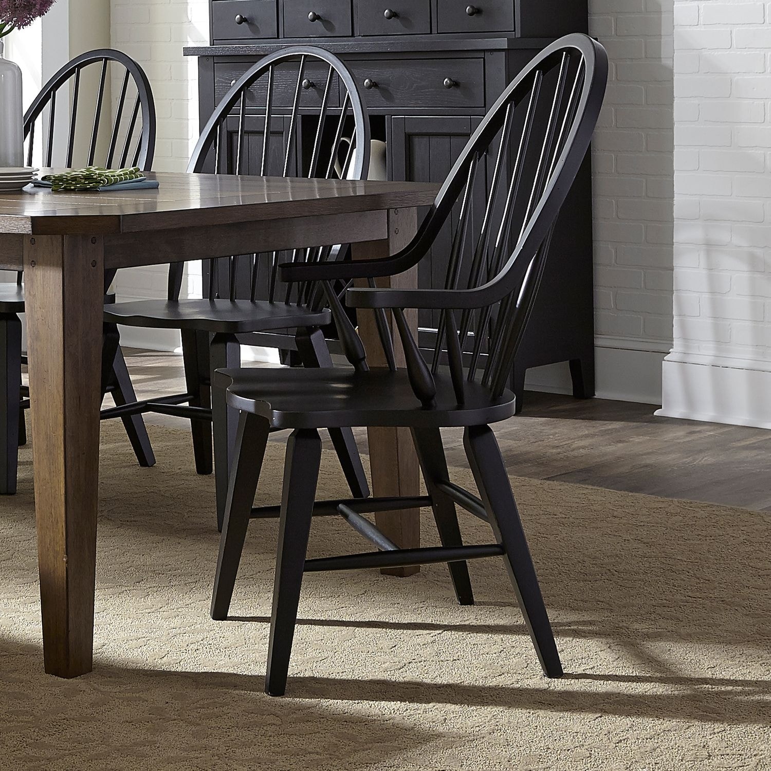 Liberty Furniture Hearthstone Ridge Arm Dining Chair Black Windsor Back