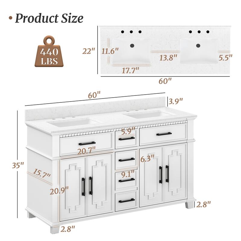 36 Inch Bathroom Vanity with Sink, Soft-Close Sliding Drawers & Cabinet, Bathroom Vanity Cabinet Set in White