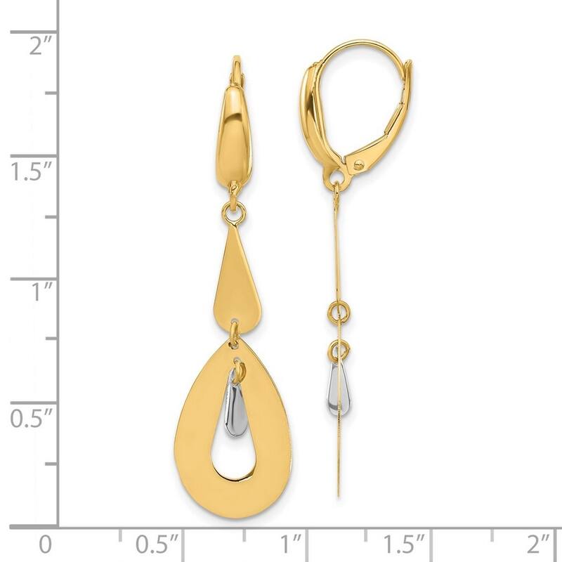 Curata 14k Two Tone Gold Polished Teardrop Guardian Angel Leverback Earrings - 46.27x12.96mm
