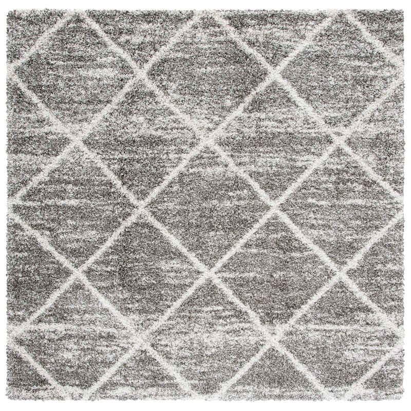 SAFAVIEH Hudson Shag Estella Diamond Trellis 2-inch Thick Rug - 7' Square - Distressed Grey/Ivory - Square