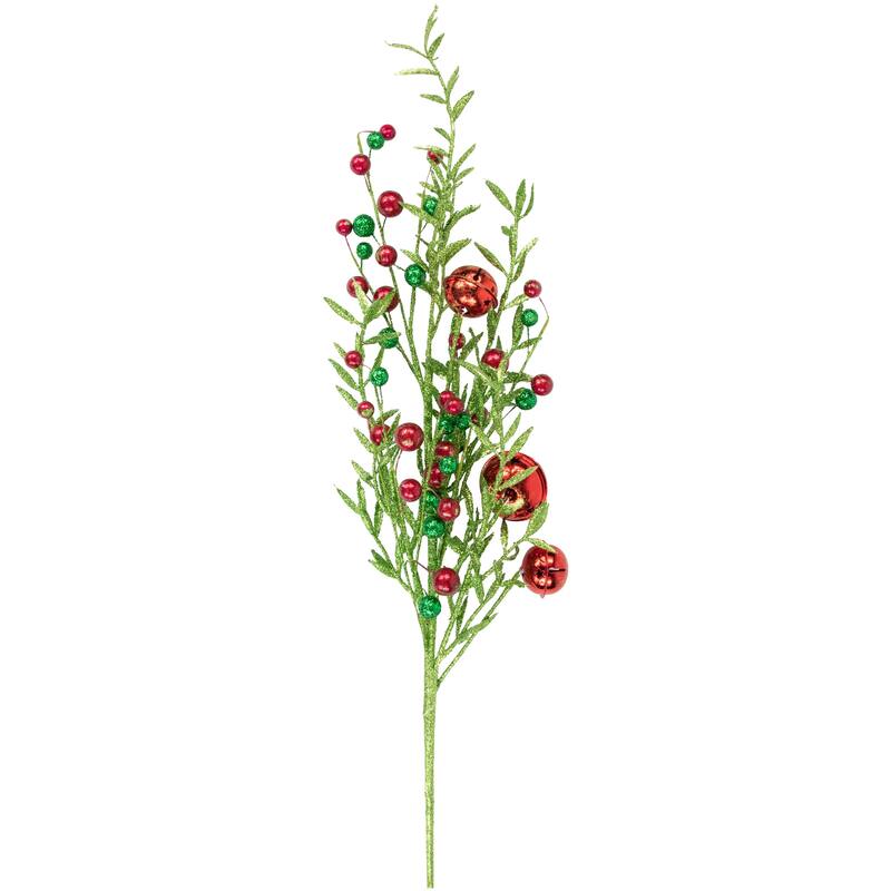 32" Green Red Jingle Bells Berry Artificial Glitter Christmas Spray