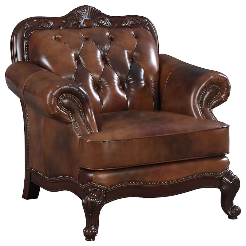 Victoria Brown Full Leather Upholstered Sofa Set