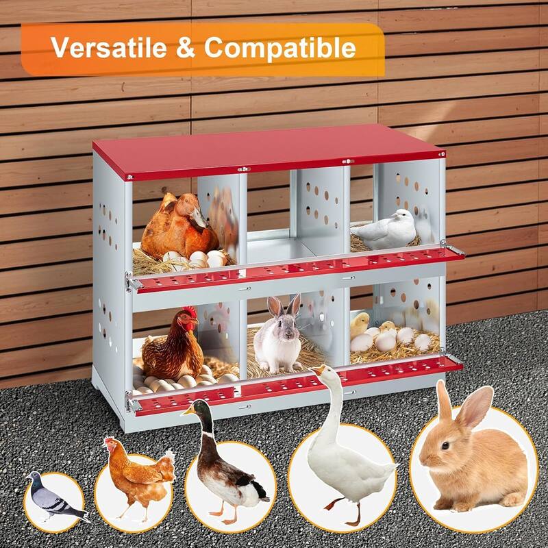 Chicken Nesting Box for Hens, Rabbits, Ducks - Red