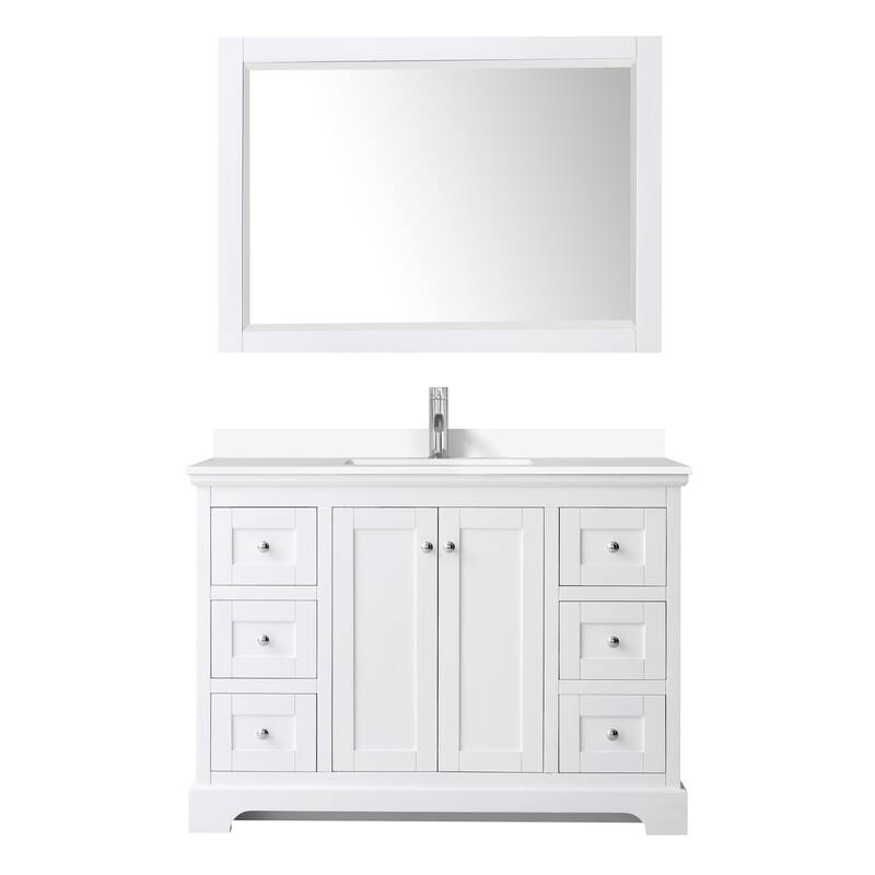 Avery 48 Inch Single Vanity, Cultured Marble Top, 46 Inch Mirror