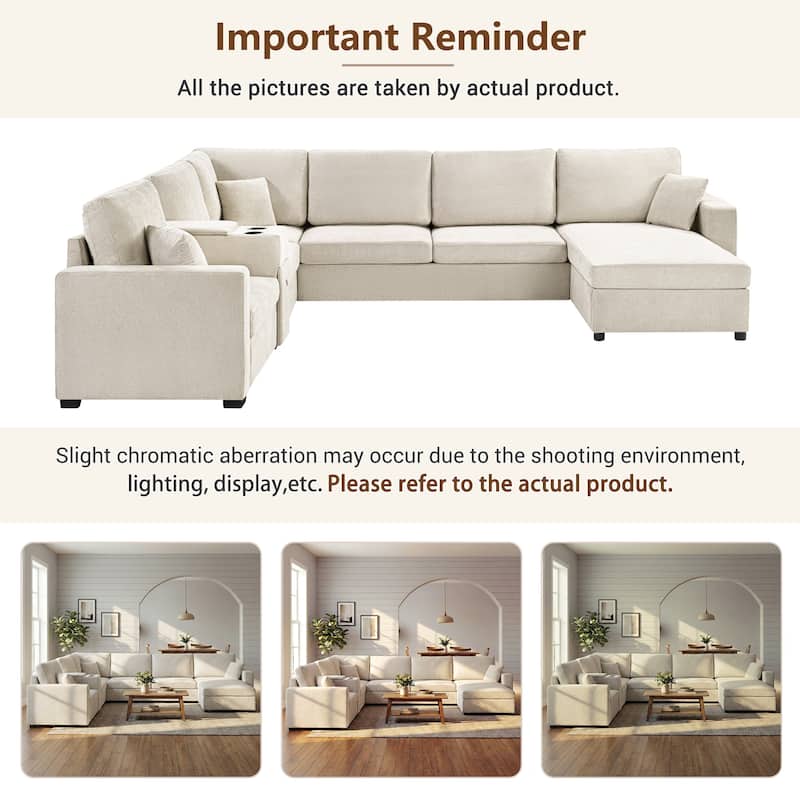 GDFStudio - 134" Modular Chenille U-Shape 5-Seat Sectional Sofa with Storage