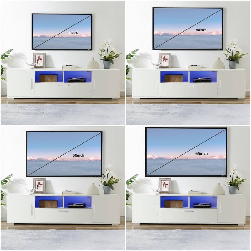 Modern 63-in 3-Doors Storage LED TV Stand for TVs up to 69-in with Remote