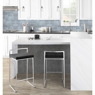 Lumisource Stackable Counter Stool with Camel Faux Leather - Set of 2 - 16"Lx17.5"Wx31"H