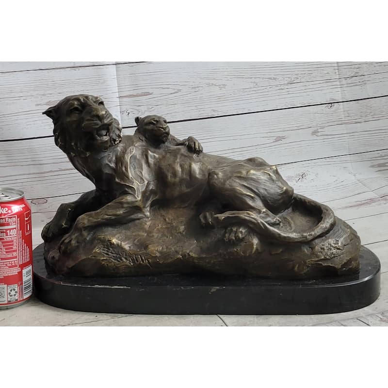 Imitative Lion Tiger Cub Bronze Statue Sculpture Wildlife Figure Decor Handmade Art