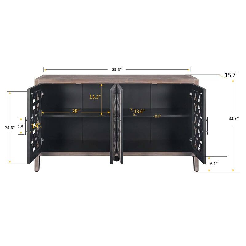 Hollow Four Door Antique Cabinet, American Country Style,TV Cabinet