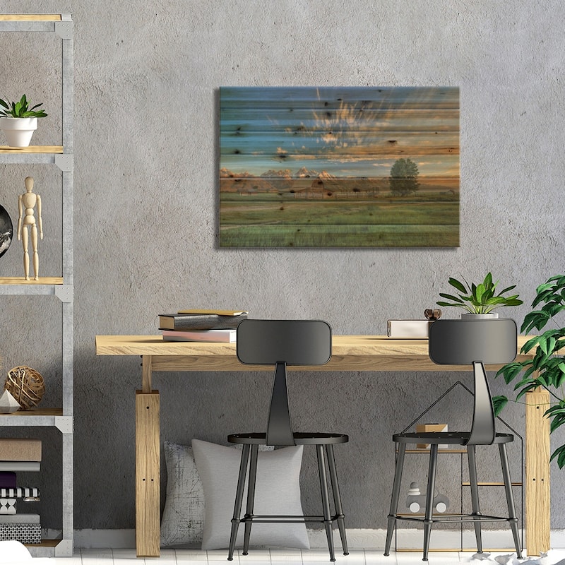 Golden Teton Morning Print On Wood by Bill Sherrell - Multi-Color