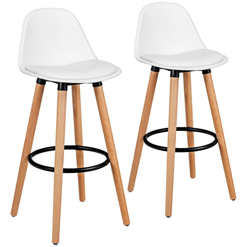 Gymax Set of 2 Mid Century Barstool 28.5" Dining Pub Chair w/Leather - See Details - Counter Height - White - Set of 2