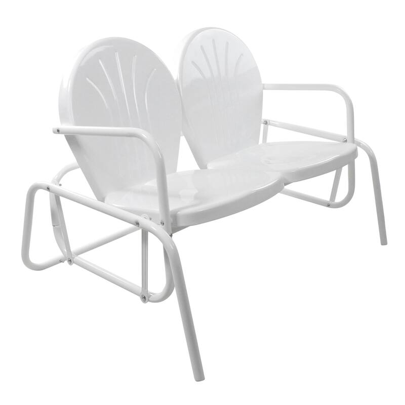 48.25" Outdoor Retro 2-Person Metal Tulip Double Glider Patio Chair, White