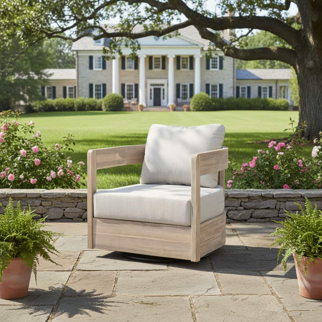 Roomfitters Telluride Outdoor Acacia Wood Swivel Club Chair with Cushions - Single Unit