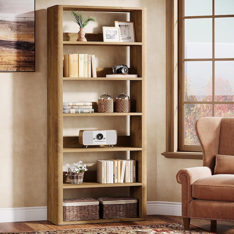 6-Tier Tall Open Bookshelves and Bookcases with Storage Shelves, 70.9" Floor Standing Library Wood Display