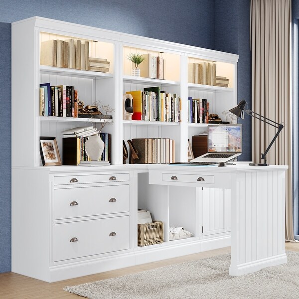 3 Piece Set Storage Bookshelf Modern Bookcase Suite 2 Tall Bookshelf 1 Writting Desk Suite with LED Lighting and Drawers On Sale Bed Bath Beyond 39979424