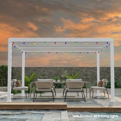 PURPLE LEAF White Louvered Pergola with String Lights Hardtop Gazebo for Patio
