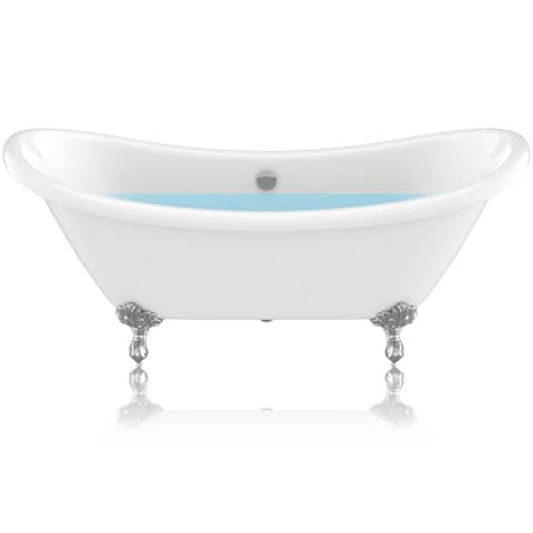 Belissima 69.3" White Acrylic Double Slipper Claw Foot Tub with Lion's Paw Feet