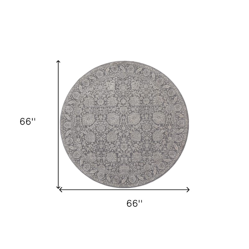 Botanical-Inspired Design Crafted with Power Looming Round Rug - 6' Round