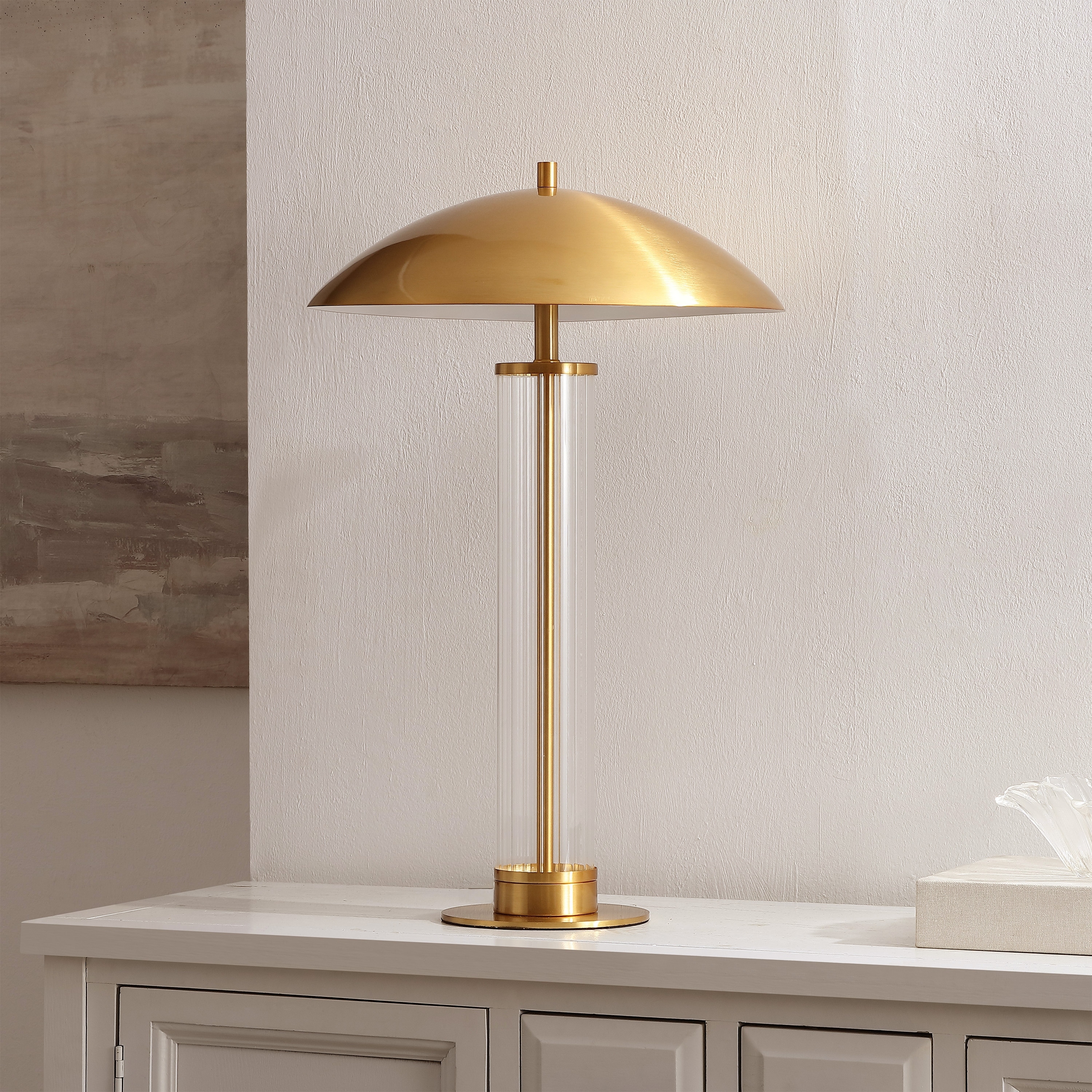 SAFAVIEH Lighting Tylar, 24-inch, Metal/Glass Table Lamp - 15"W x 15"D x 24"H
