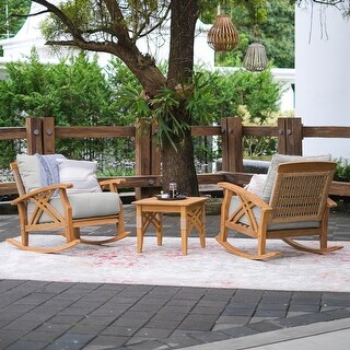 Cambridge Casual Carmel 3-piece Teak Outdoor Rocking Chair Set with Cushion