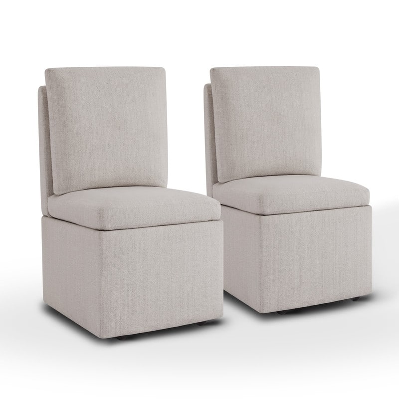 Nathan Dining Chair with Caster & Storage Set of 2 - N/A - Linen