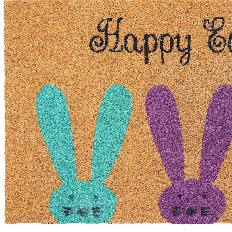 HomeRoots 17" X 29" Natural Aqua And Purple Bunny Happy Easter Coir Outdoor Door Mat - 17' X '29