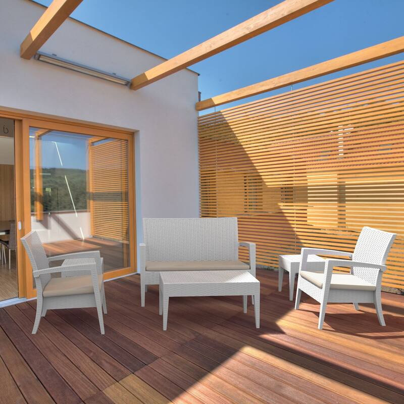 36" White Outdoor Patio Wickerlook Rectangular Coffee Table