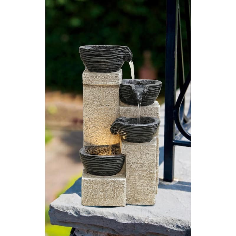 LED Lighted Cascading 4-Tier Stacking Bowl Tabletop Fountain - 11"