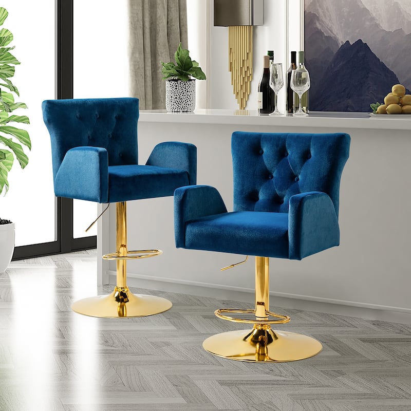 Loreto Modern Tufted Velvet Swivel chair with Adjustable Height Set of 2 by HULALA HOME