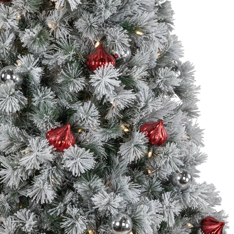 Snowy Bristle Pine Artificial Christmas Tree 7.5' Warm White LED - 7.5 Foot
