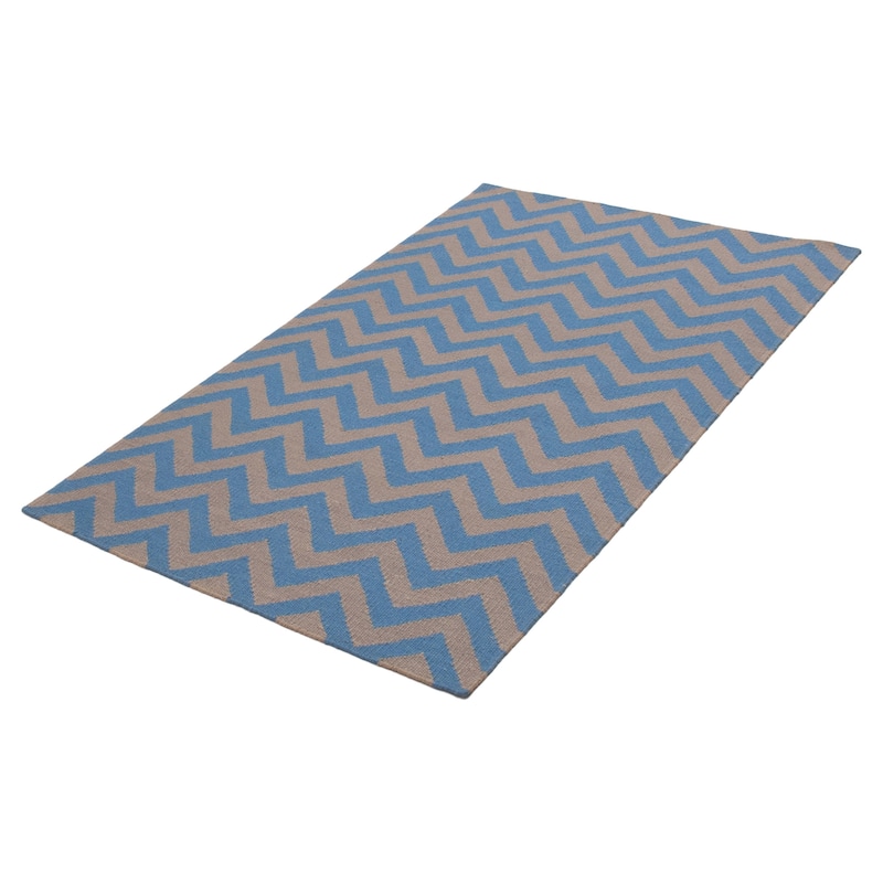 Ankara Blue, Tan Kilim 5'0" x 7'10" - 5'0 x 7'10