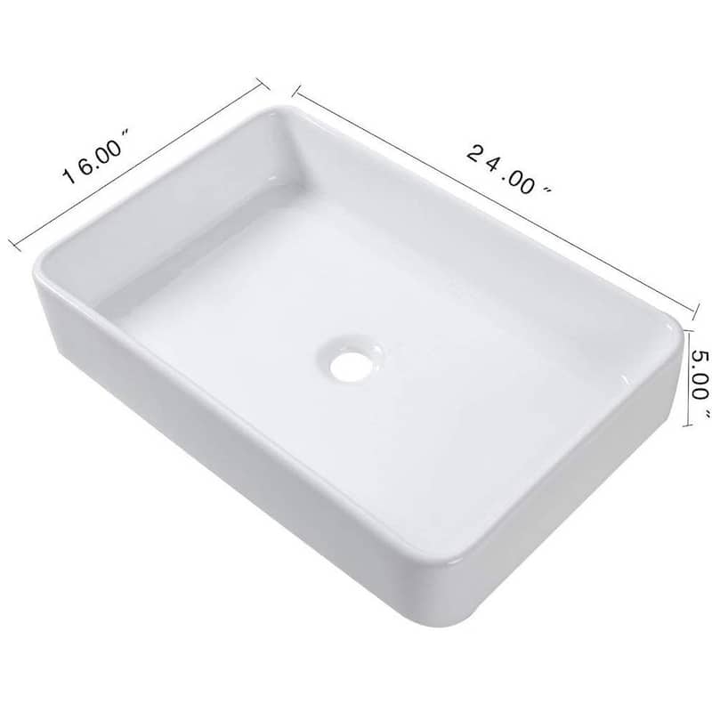 24 in. x 16 in. Bathroom Vessel Sink Modern Rectangle Bathroom Above in White Basin - 24" L x 16" W x 5" H