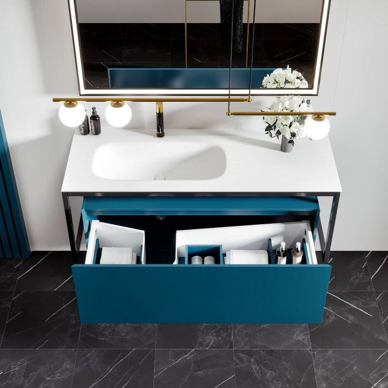 Modena 51 in. Blue Wall Mount SS Bath Vanity with Solid Surface Top