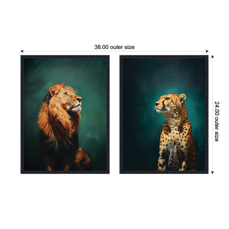 Kate and Laurel Twlight Lion and Cheetah 2 Piece Framed Canvas Wall Art Set by The Creative Bunch Studio