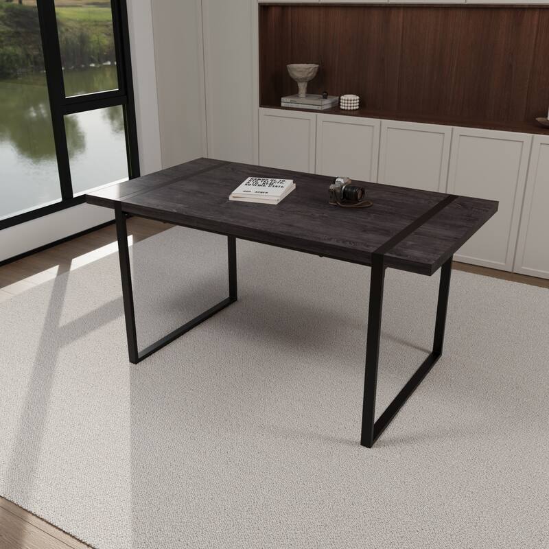 MDF light wood dining table and modern dining chair 4-piece set,medieval wooden kitchen dining table set, rectangular metal base
