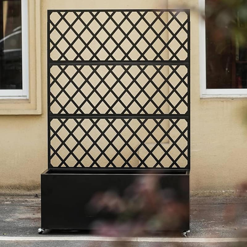 71"x46"x16" Galvanized Steel Raised Garden Bed with Trellis & Privacy Screen - N/A