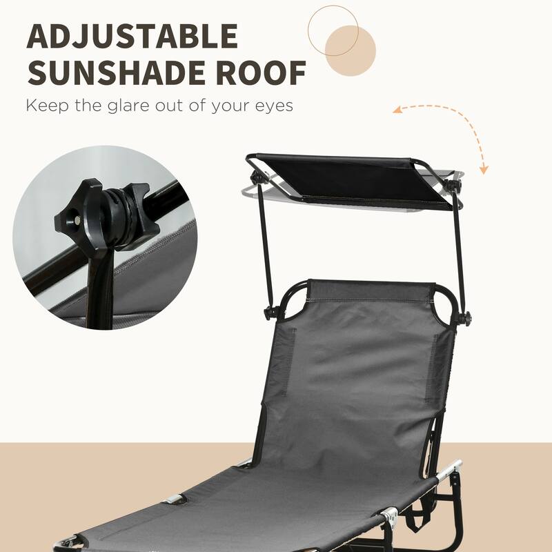 Outsunny Folding Chaise Lounge Pool Chairs, Outdoor Sun Tanning Chairs with Canopy Shade, Reclining Back