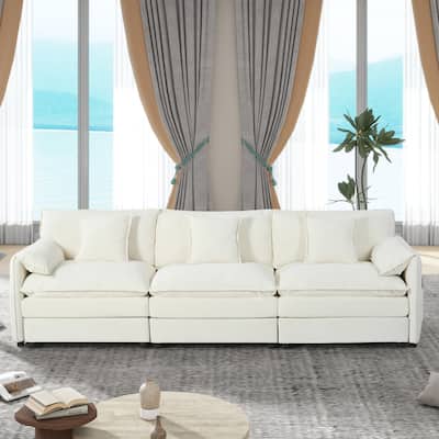 Modern Modular 3 Seat Sofa with Deep Dual Layer Cushions and Storage Pockets for Living Room and Guest Room