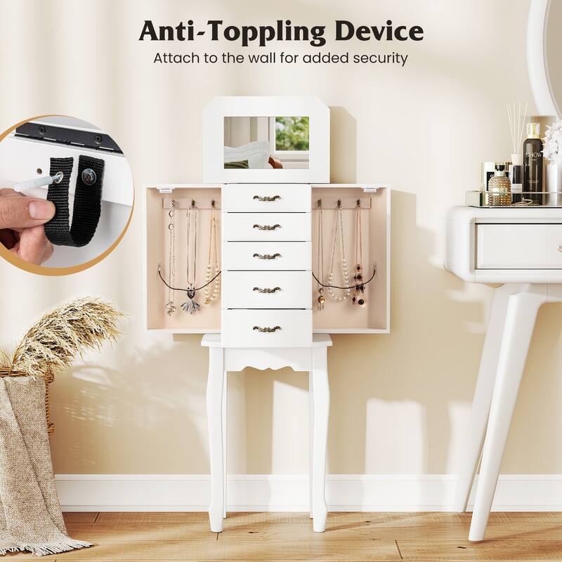 Gymax Jewelry Wood Cabinet Armoire Storage Box Chest St& Organizer