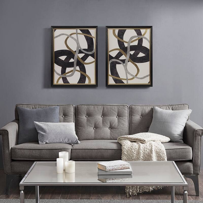 GDF Studio - Moving Midas Gold Foil Abstract 2-Piece Framed Canvas Wall Art Set - Multi-Sizes
