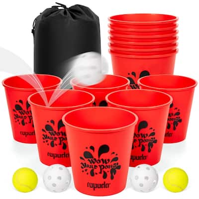 ROPODA Giant Yard Pong, Yard Games with Durable Buckets and Balls, Red